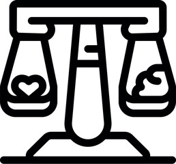 Sticker - Simple vector showing the concept of love versus money, represented by a balance scale weighing a heart and cash