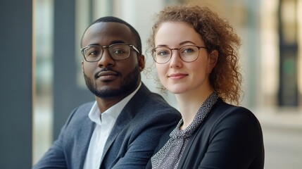 Poster - Portrait of two business colleagues looking at something online, emphasizing collaboration and teamwork