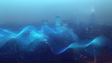 Poster - Smart city with abstract polygon pattern and speed light lines, big data connection technology concept