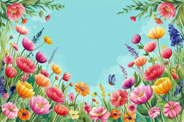 Vibrant Watercolor Illustration of an Enchanted Flower Meadow Background