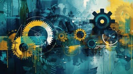 Creative LinkedIn banner image subtly incorporating project manager tools and concepts into the artwork, featuring a color scheme of blue, black, green, and yellow.