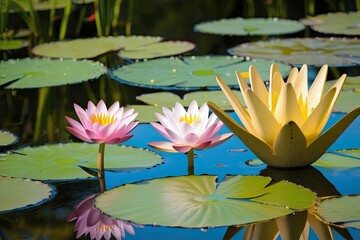 Collection of Aquatic Plants Including Water Lily Lotus and Papyrus