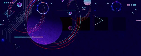 Wall Mural - Dark retro futuristic art neon abstraction background cosmos new art 3d starry sky glowing galaxy and planets blue circles	