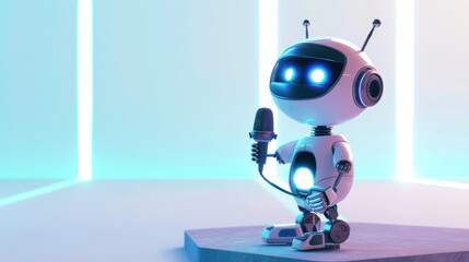 Poster - A robot is holding a microphone and is smiling