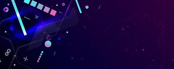 Wall Mural - Dark retro futuristic art neon abstraction background cosmos new art 3d starry sky glowing galaxy and planets blue circles	