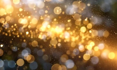 Abstract bokeh background with golden light flares and out-of-focus white circles.