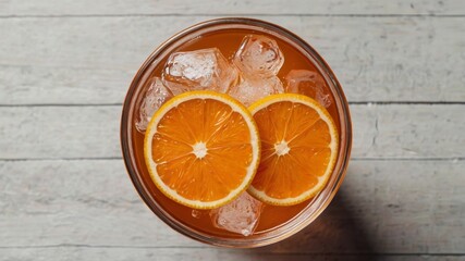 Top view of a refreshing orange summer drink