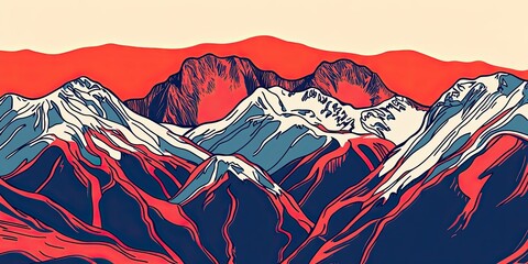 Canvas Print - Stylized Mountain Landscape in Bold Colors