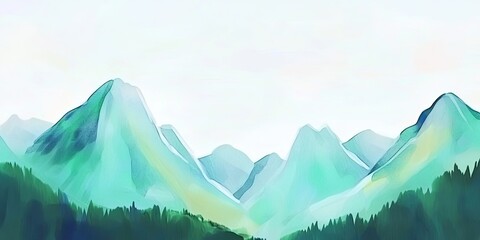 Sticker - Tranquil Watercolor Mountains and Forest Landscape