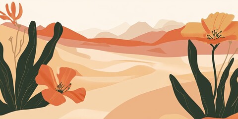 Sticker - Desert Landscape with Vibrant Flowers and Warm Tones