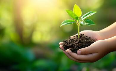 Canvas Print - Hands Holding Sapling.