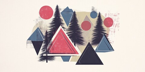 Poster - Abstract Geometric Forest with Shapes and Colors