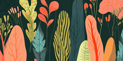 Canvas Print - Vibrant Leafy Pattern Design with Diverse Flora Elements