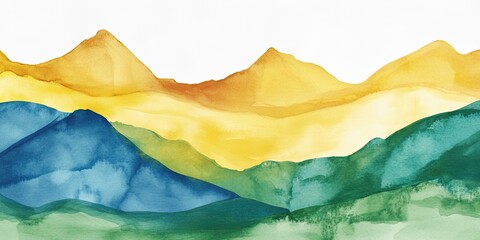 Wall Mural - Watercolor Landscape with Colorful Mountains and Hills