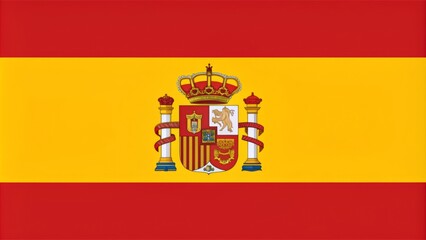 Vibrant red and yellow vector illustration of the national flag of Spain, featuring two horizontal bands and a central escutcheon, on a white background.