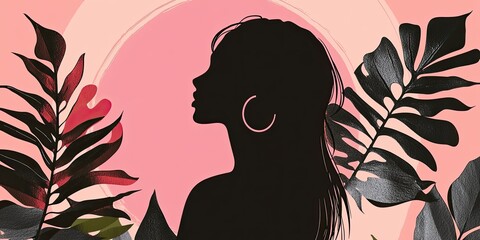 Sticker - Silhouetted Woman Amidst Tropical Leaves