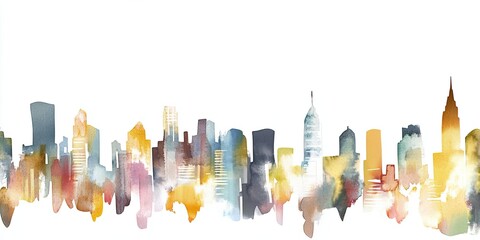 Canvas Print - Watercolor City Skyline with Soft Color Blends