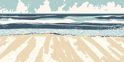 Poster - Stylized Beach Scene with Waves and Sandy Shoreline