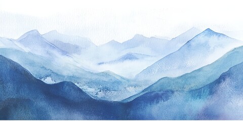 Sticker - Watercolor Landscape of Blue Mountain Ranges