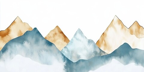 Wall Mural - Watercolor Mountains with Blue and Brown Hues