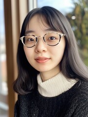 Poster - Portrait of a Young Woman with Glasses and Sweater