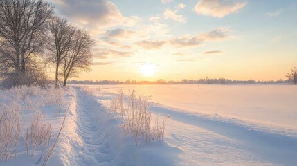 Sticker - Snowy Path Leading to Sunset