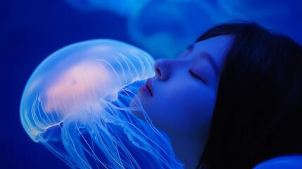 Beauty sleeping, blue background, an artificial intelligence jellyfish ,jellyfish, blue, sea, water, fish, underwater, abstract, ocean, jelly, smoke, animal, black, aquarium, light, marine, medusa, da