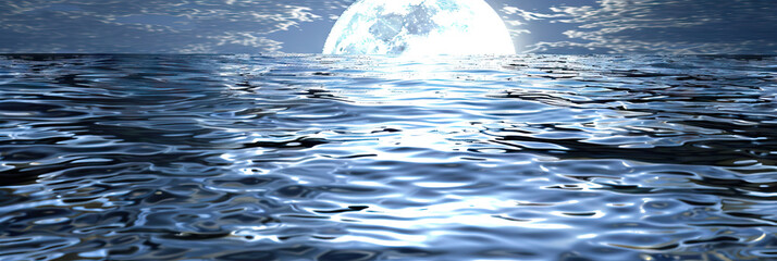 Wall Mural - Silvery Shimmer: A close-up of a rippling river surface, reflecting the full moon's radiance.