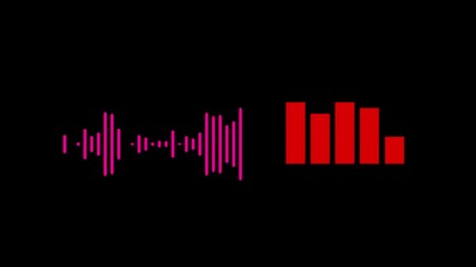 Wall Mural - Purple and red color audio waveform spectrum animation. abstract music sound wave or audio wavefrom isolated on black background. 4k music noise animation.