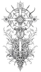 Chi Rho Christianity black and white illustration