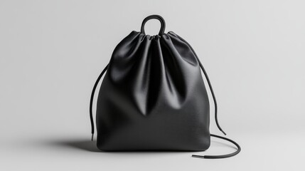 Poster - A sleek black drawstring bag is presented against a smooth white background, ideal for branding opportunities and showcasing design details effectively