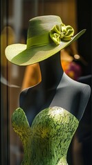 Poster - Stylish Green Hat on Elegant Mannequin Display