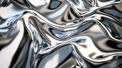Poster - A closeup view reveals a silver metallic surface flowing with wavy patterns that create a captivating, reflective quality, showcasing the interplay of light and texture