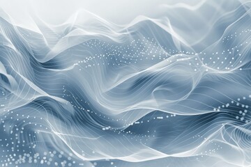 Canvas Print - Abstract background with digital blue waves and white dots, light gray tone.