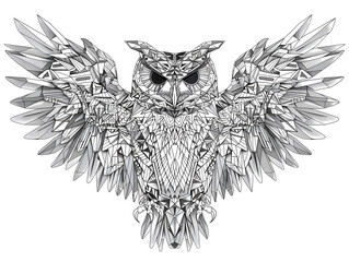geometric owl black and white illustration