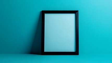 Poster - A striking black frame stands upright against a calming gradient blue background, perfect for displaying art or photographs while enhancing any décor with its minimalist charm