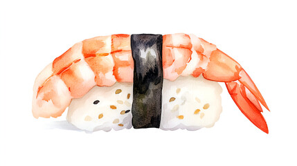 Delicious Watercolor Shrimp Sushi - Perfect for Asian Cuisine Recipes and Menu Design