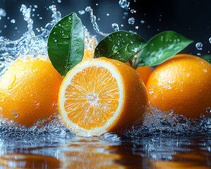 Wall Mural - A close up of an orange with a leaf on top