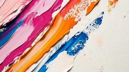 Poster - Thick, colorful brushstrokes cover a textured white canvas, showcasing a spectrum of hues that blend together in an artistic display of creativity and expression