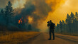 © TiA - Photographer Capturing Wildfire in Forest with Dense Smoke