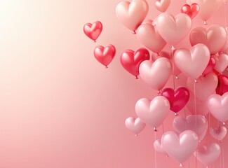 Wall Mural - Valentine day background of many different paper hearts on pink soft background.