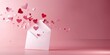 © abdul - Paper craft envelope and Valentines hearts on a pink pastel background.