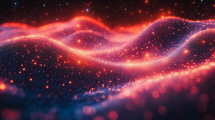 Poster - A red and blue landscape with a lot of sparkles. The landscape is full of bright colors and it looks like it's from a sci-fi movie