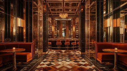 Poster - An interior of a lavish lounge featuring plush velvet seating, mirrored walls