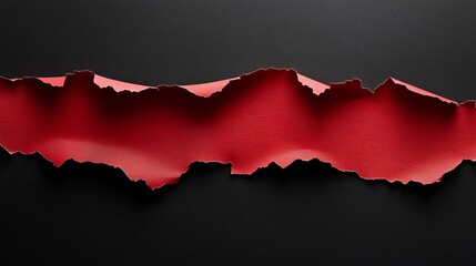 Red ripped paper strips with torn edges isolated on a black background