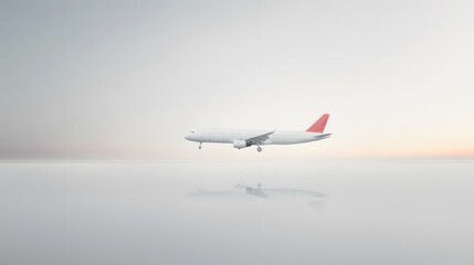 Airplane Flying Side View on Solid Grey Background, Minimalist Aviation Design