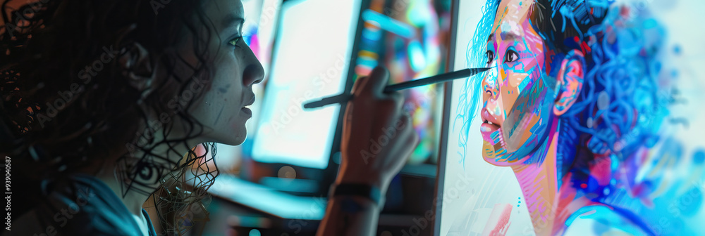 Virtual Portraiture: An artist drawing a realistic digital portrait on ...