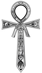 Tribal Ankh Ancient Egyptian Tattoo black and white illustration