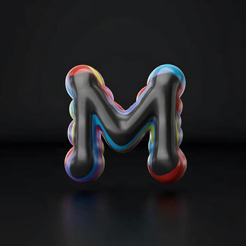 ''M'' Latter text effect 3d neon light background