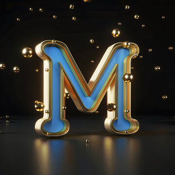 ''M'' Latter text effect 3d neon light background